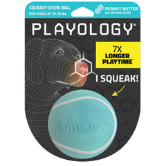 Playology balle face avant montrant forme et couinement, divertissement prolongé