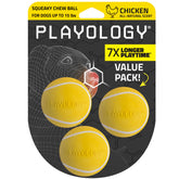 Playology balle face avant montrant la couleur et le couinement, attire l'attention du chien