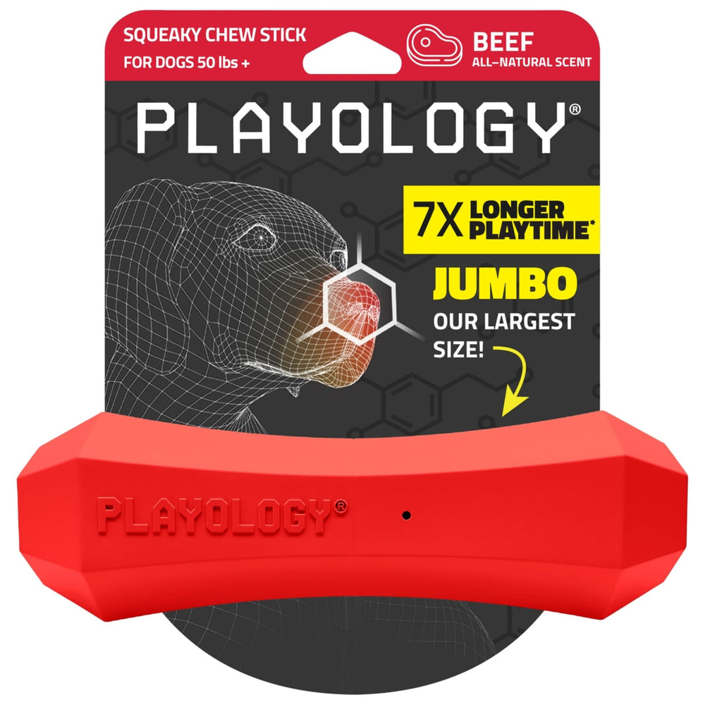 Playology bâton face avant montrant le couineur et forme durable pour jeu prolongé