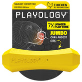 Playology Squeaky Chew Stick face packaging montrant durabilité