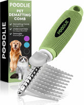 POODLIE vue frontale du peigne démêlant vert montrant sa forme ergonomique