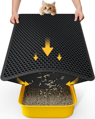 Powools tapis litière vue face montrant capture efficace de litière