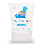 PrettyLitter emballage avant montrant sac 6 lb et avantages pratiques