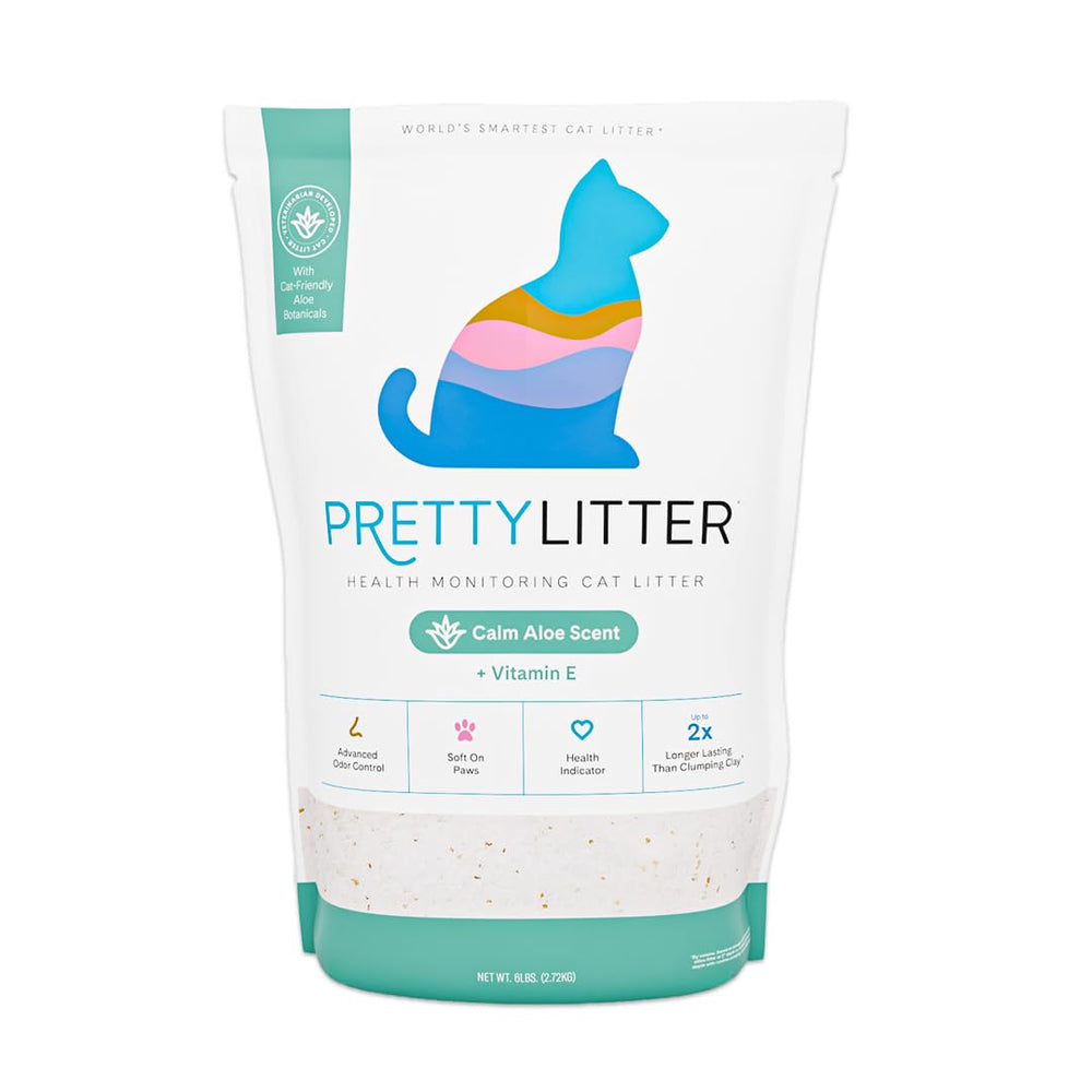 PrettyLitter paquet avant montrant le design et bénéfice gain de place