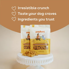 Pupford friandise dans la main montrant taille pratique pour récompense