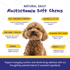 Étiquette PupGrade détaillant vitamines et absence de grains, transparence ingrédient