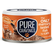 Pure Cravings face avant de la boîte montrant thon et saumon, qualité premium