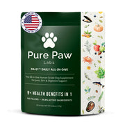 pure paw labs emballage avant montrant formule quotidienne transparente et bénéfices