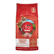 Purina ONE avant emballage montrant le sac et bénéfice gestion du poids