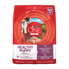 Purina ONE sac face montrant formule pour chiots et bénéfice nutritionnel
