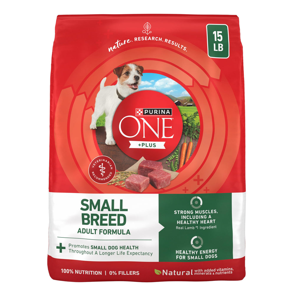 Purina ONE emballage 15 lb montrant la formule agneau et bénéfice nutritionnel