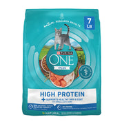 Purina ONE emballage avant montrant formule saumon et bienfaits nutritionnels