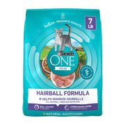 Purina ONE face avant du sac montrant la formule Hairball Control bénéfique