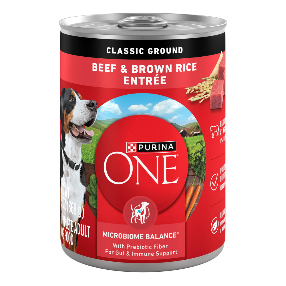 Purina ONE vue avant de la conserve montrant l’emballage attrayant et clair
