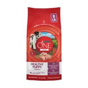 Purina ONE paquet devant affichant la formule Healthy Puppy au poulet bénéfice nutrition complet
