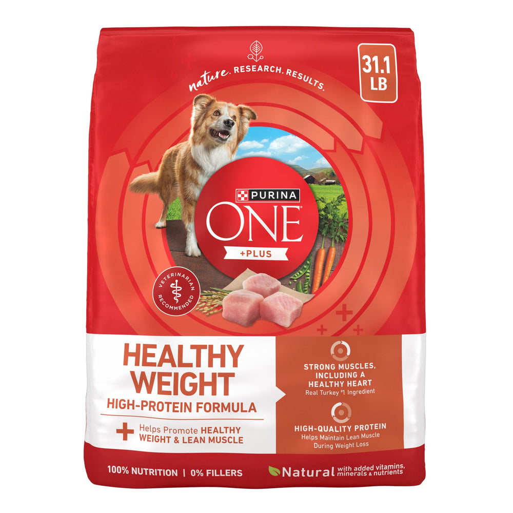 Purina ONE sac avant montrant la dinde réelle et bénéfice contrôle du poids