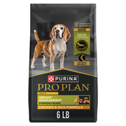 Purina Pro Plan emballage avant montrant formule poulet et contrôle du poids