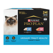 Purina Pro Plan face de l'emballage montrant l'assortiment et bénéfice contrôle urinaire
