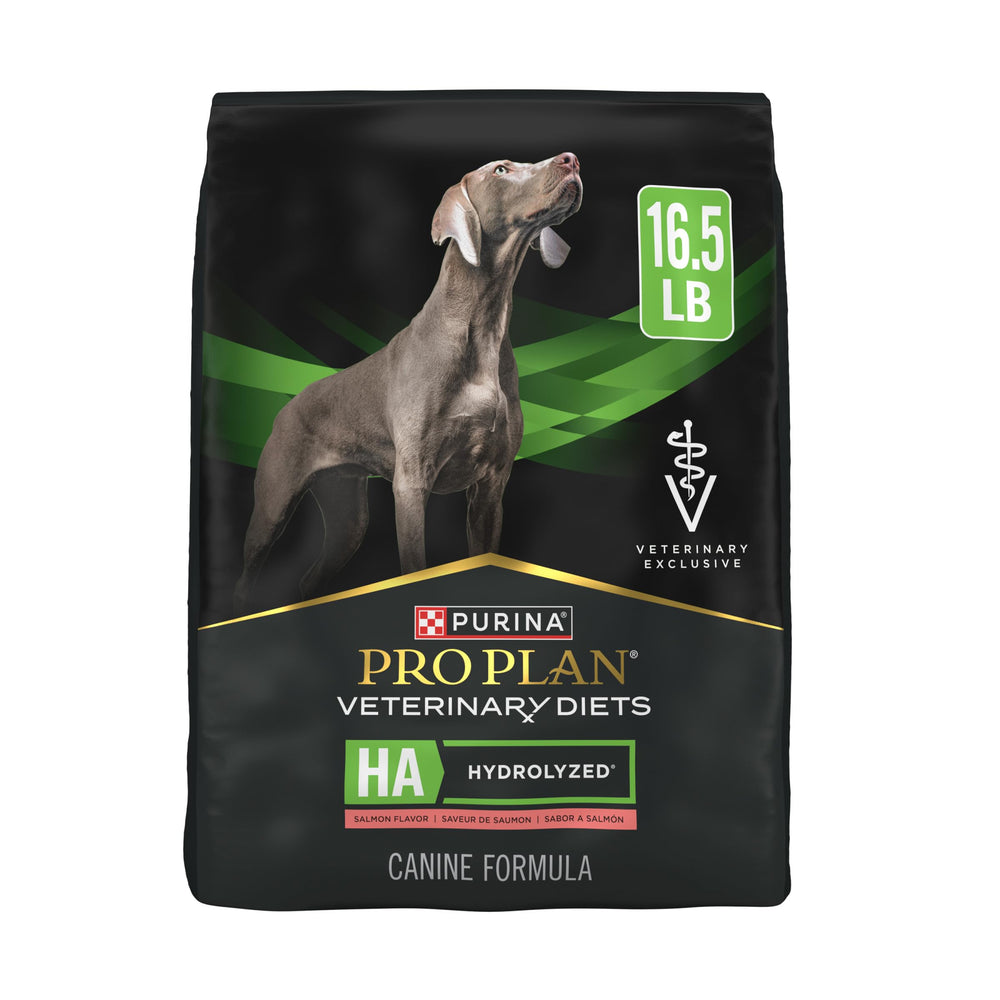 Purina Pro Plan HA paquet face montrant la formule saumon bénéfice hypoallergénique