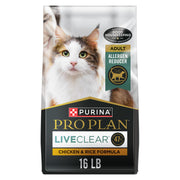 Purina Pro Plan LiveClear emballage avant et arrière montrant informations nutritionnelles