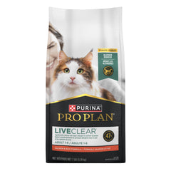 Purina Pro Plan LIVECLEAR sachet ouvert illustrant la fraîcheur et facilité de service
