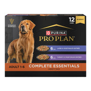 Purina Pro Plan pack devant montrant les 12 boîtes, facilite choix repas