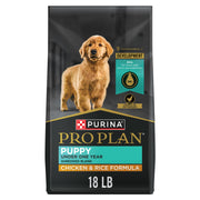 Purina Pro Plan sac 18 lb poulet et riz montrant l'emballage et bénéfice nutritionnel