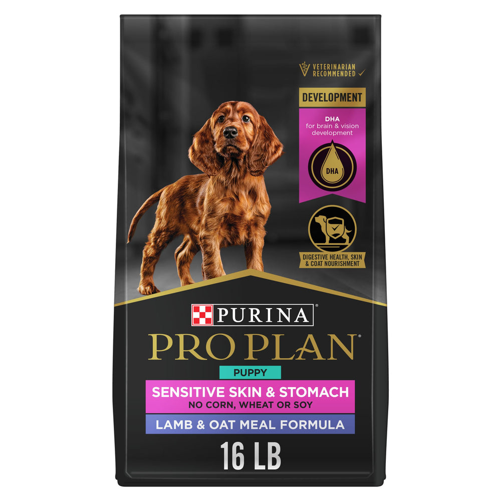 Purina Pro Plan paquet face montrant recette pour peau et estomac sensibles