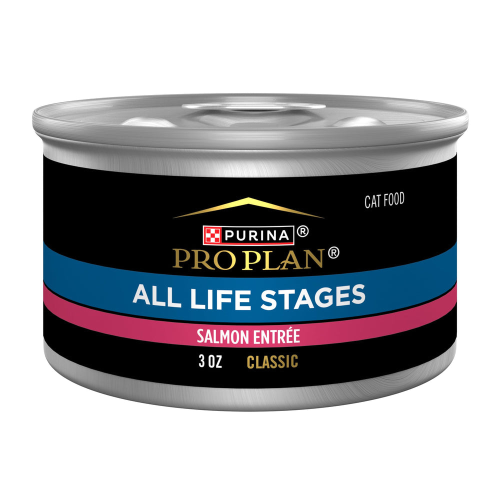 Purina Pro Plan boîte face montrant la pâté au saumon et praticité
