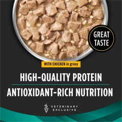 Purina Pro Plan Veterinary Diets conserve ouverte révélant la sauce appétente et facilitant la prise