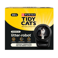 Purina Tidy Cats devant l'emballage montrant la marque et avantage frais