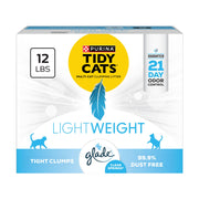 Purina Tidy Cats face avant du carton montrant le format 12 lb et bénéfice faible poids