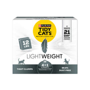 Purina Tidy Cats face de la boîte montrant design et poids léger