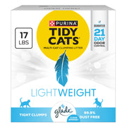 Purina Tidy Cats emballage avant montrant le format 17 lb et bénéfice transport facilité