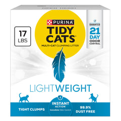 Purina Tidy Cats sachet avant montrant le format 17 lb et facilité de transport
