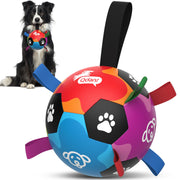 QDAN ballon de football pour chien vue frontale montrant la construction robuste et l'attrait visuel