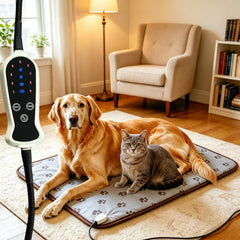 QUASILOVE emballage du tapis chauffant montrant dimensions et fonctions