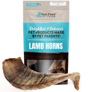 Raw Paws corne d'agneau emballage avant montrant lot de 2 et bénéfice naturel
