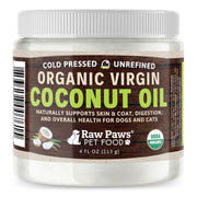 Raw Paws pot avant montrant emballage et ingrédient unique pour soins naturels