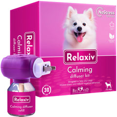Relaxivet packaging avant montrant kit apaisant pour chiens, facilite l'achat