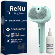 ReNu Dog Brush face et emballage montrant outil complet et gain de temps