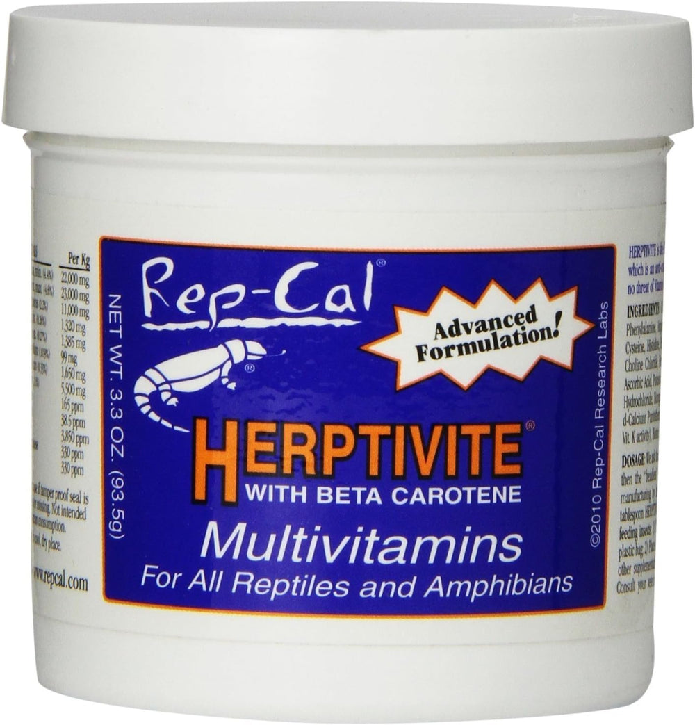 Rep-Cal Herptivite pot face montrant l'étiquette et usage facile