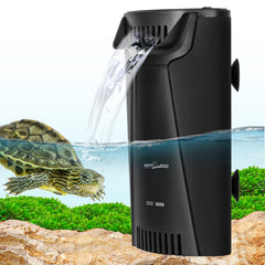 REPTI ZOO filtre fixé en coin d'aquarium optimisant l'espace et le décor