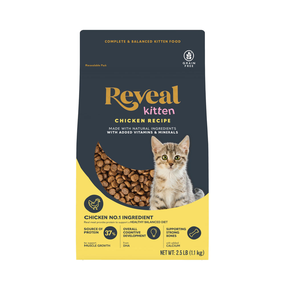 Reveal emballage avant du sac 2.5 lb montrant la formule pour chaton bénéfice nutritionnel