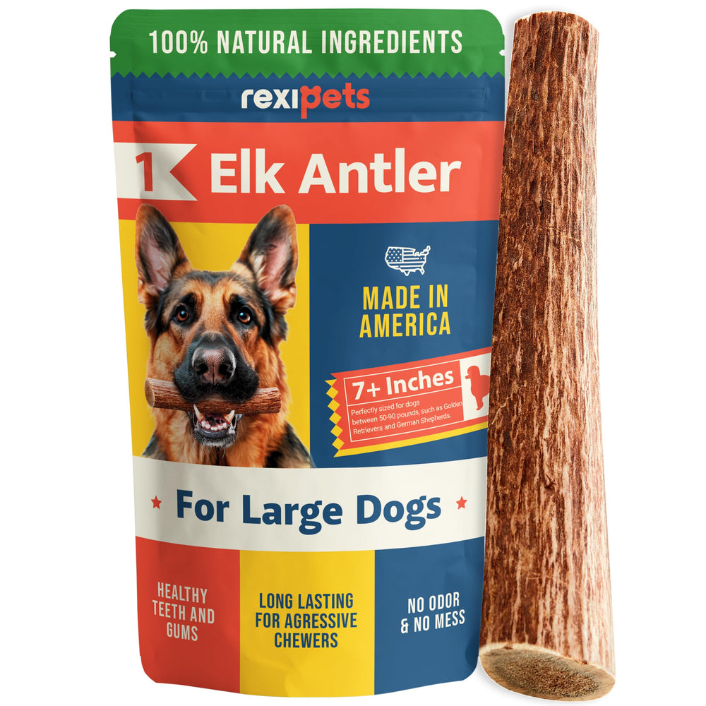 REXIPETS emballage avant montrant andouiller d'élan, qualité et durabilité