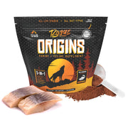 Rogue Pet Science emballage devant montrant le pot Origins et bénéfice nutritionnel