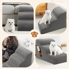 ROMROL chien utilisant l'escalier pour monter sur le lit confortablement