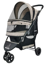 ROODO poussette face pliée montrant compacité pour transport pratique