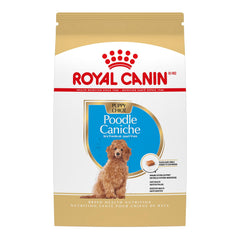 ROYAL CANIN devant du sachet Poodle Puppy montrant l'emballage et l'avantage d'une formule dédiée