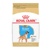 ROYAL CANIN emballage avant montrant l'aliment Boxer Puppy et clarté sur bénéfice croissance
